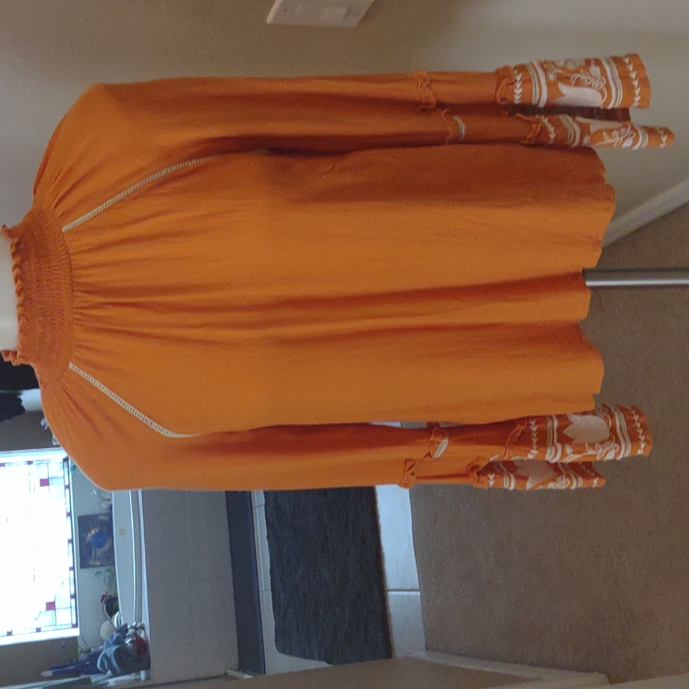 Rocks & Indigo orange & cream boho long sleeved blouse size Xtra small
